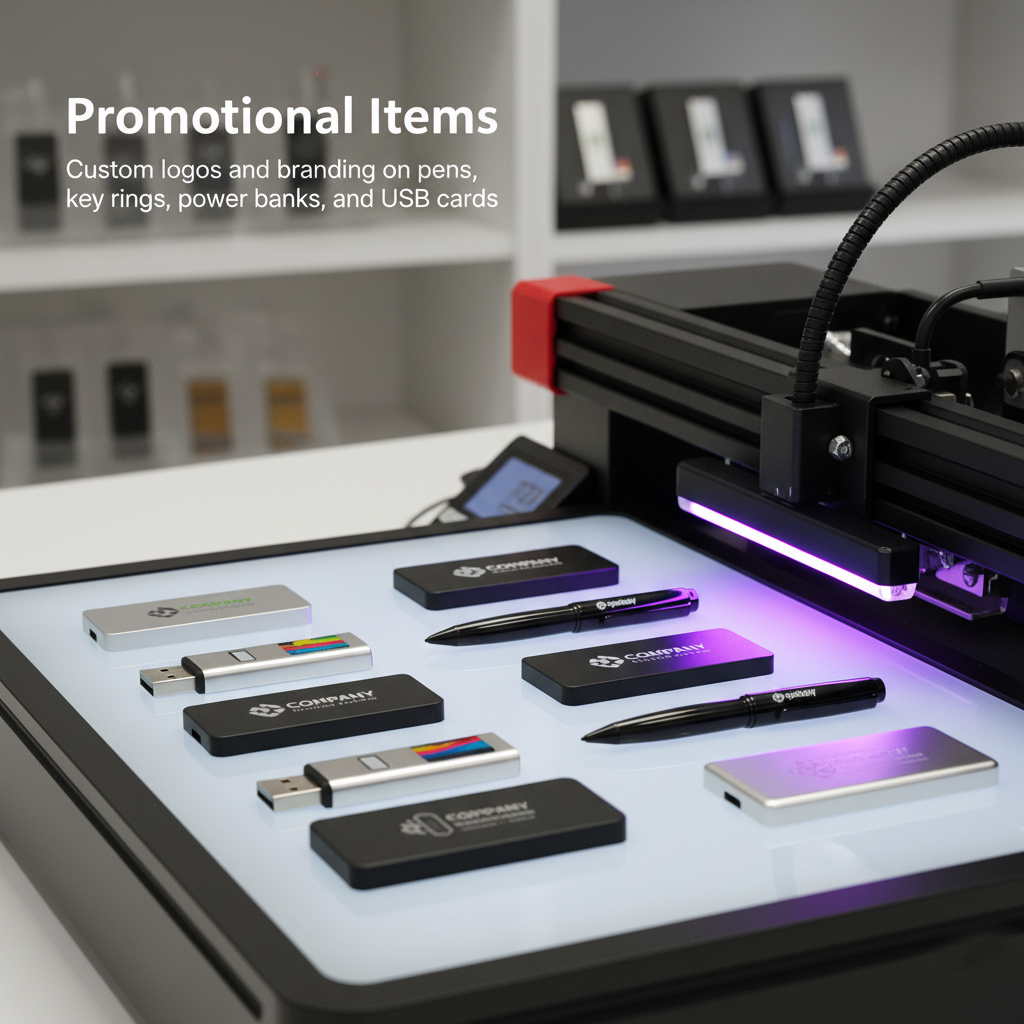 Versatile 6090 uv printer for promotional product customization High-quality 6090 uv printer producing customized promotional items like phone cases and keychains