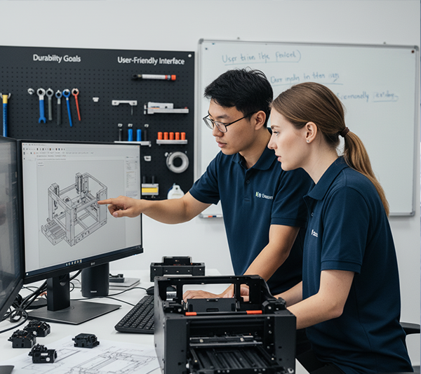 Innovation and design for advanced a3 uv printer with ink technology Engineers designing components for a3 uv printer with ink system to ensure precision printing
