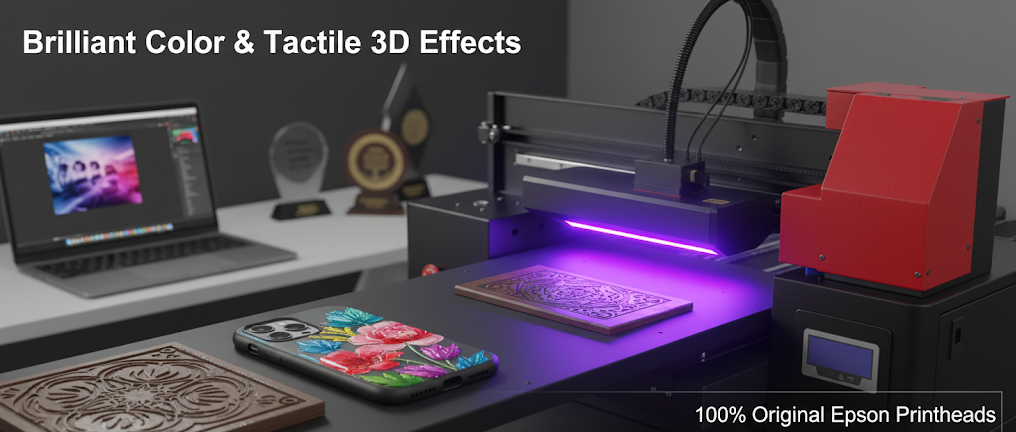 Advanced a3 uv printing machine for 3D textures and vivid colors a3 uv printing machine creating brilliant color and tactile 3D effects on custom products