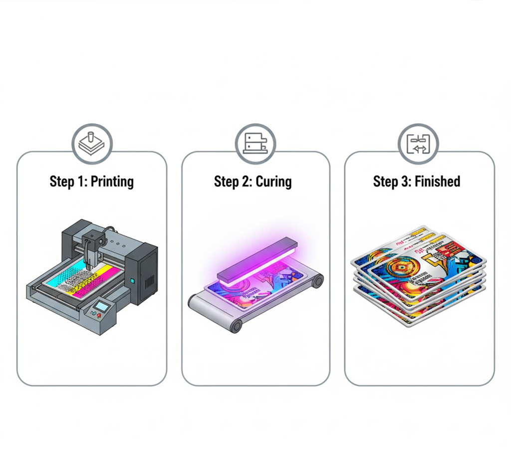 Printing step of UV printer for metal
