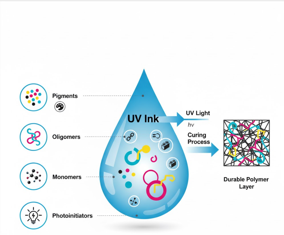 how-long-does-uv-ink-last-printer-led-curing-action A close-up of a UV printer's carriage with a purple UV LED lamp instantly curing freshly printed ink on a substrate, illustrating the durability discussed in "How Long Does UV Ink Last