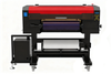 High-performance UV sticker printer with red and black design, featuring roll-to-roll capability, intuitive control panel, and robust build for durable UV DTF sticker printing