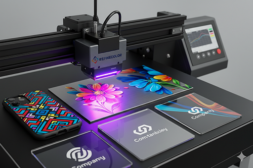 High-resolution uv printer machine printing colorful designs on phone cases and acrylic sheets