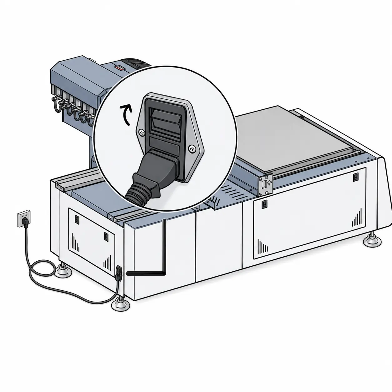 Connect the power cord and press the main switch